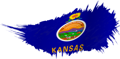 Flag of Kansas state in grunge style with waving effect. png