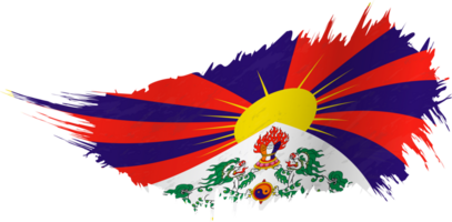 Flag of Tibet in grunge style with waving effect. png