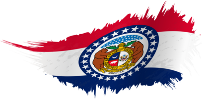 Flag of Missouri state in grunge style with waving effect. png