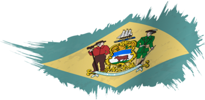 Flag of Delaware state in grunge style with waving effect. png