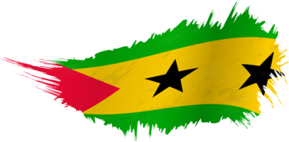 Flag of Sao Tome and Principe in grunge style with waving effect. png