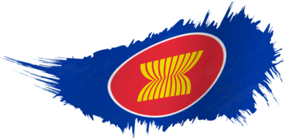 Flag of ASEAN in grunge style with waving effect. png