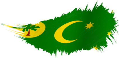 Flag of Cocos Islands in grunge style with waving effect. png