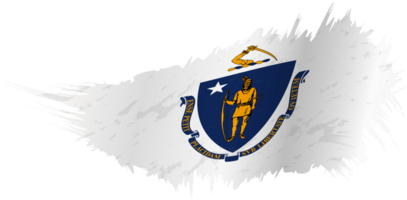 Flag of Massachusetts state in grunge style with waving effect. png