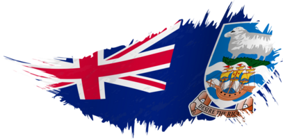Flag of Falkland Islands in grunge style with waving effect. png