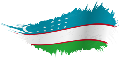 Flag of Uzbekistan in grunge style with waving effect. png