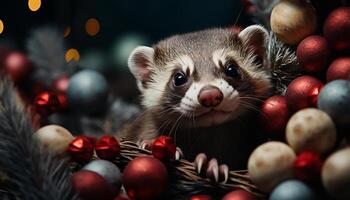 AI generated Cute small mammal, fluffy fur, looking at camera, studio shot generated by AI photo