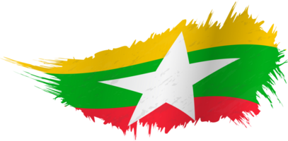 Flag of Myanmar in grunge style with waving effect. png