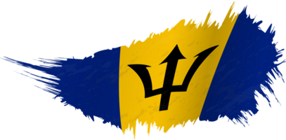 Flag of Barbados in grunge style with waving effect. png