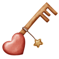 un' carino cuore forma chiave con stella nel acquerello stile png