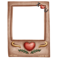Cute heart shape photo camera frame for couple in valentines in watercolor style png