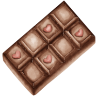 A piece of cute chocolate bar with heart shape in watercolor style png