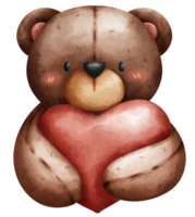 Cute and cuddly portrait teddy bear doll hug heart in watercolor style png