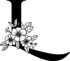 Brief l Blumen- dekorativ. Alphabet mit Blume und Blätter Ornament png