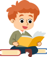 The cute boy is relaxing and enjoying reading books. Flat style cartoon illustration. png