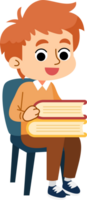 el linda chico es relajante y disfrutando leyendo libros. plano estilo dibujos animados ilustración. png