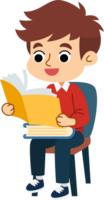 el linda chico es relajante y disfrutando leyendo libros. plano estilo dibujos animados ilustración. png