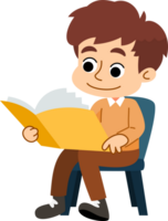 The cute boy is relaxing and enjoying reading books. Flat style cartoon illustration. png