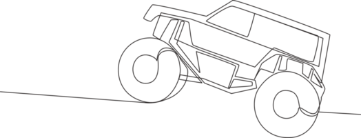 Continuous line drawing of 4x4 wheel steering offroad monster truck for competition and tournament. Rally adventure vehicle transportation concept. One single continuous line draw design png