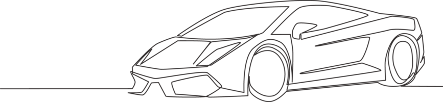 continuo linea disegno di da corsa e alla deriva elegante berlina sport macchina. lusso super auto mezzi di trasporto concetto. uno singolo continuo linea disegnare design png