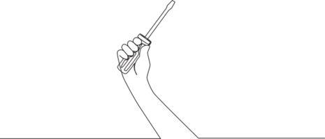 One continuous line drawing of man holding hand screwdriver. Single line draw design illustration png