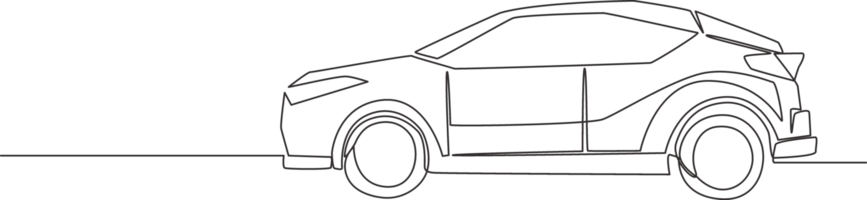 continuo linea disegno di piccolo e semplice hatchback macchina. urbano città veicolo mezzi di trasporto concetto. uno singolo continuo linea disegnare design png