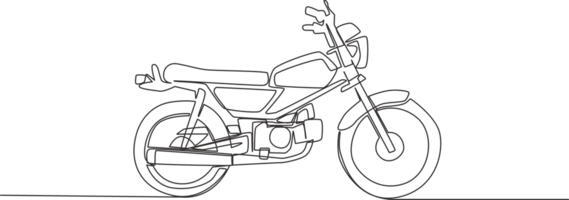 uno continuo linea disegno di vecchio da corsa motocicletta logo. classico Vintage ▾ motociclo concetto. singolo linea disegnare design illustrazione png