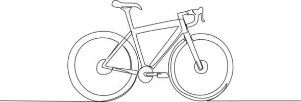 Single continuous line drawing of mountain race bicycle logo. Urban bike to work and go green movement concept. One line draw design illustration png