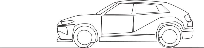 Continuous line drawing of tough suv car. Urban city vehicle transportation concept. One single continuous line draw design png