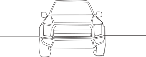 Single Linie Zeichnung von suv Auto von Vorderseite Sicht. Familie komfortabel Fahrzeug Transport Konzept. einer kontinuierlich Linie zeichnen Design png