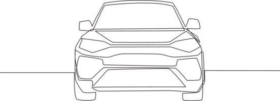 Continuous line drawing of luxury suv car from front view. Urban city vehicle transportation concept. One single continuous line draw design png