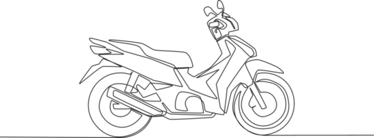 ett kontinuerlig linje teckning av modern asiatisk underbenet motorcykel logotyp. urban motorcykel begrepp. enda linje dra design illustration png