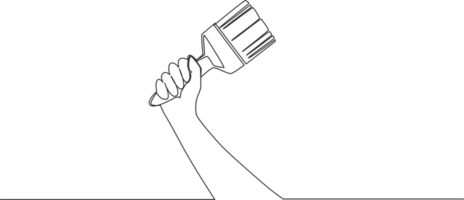 Single continuous line drawing of man holding paint brush. Handyman tools concept. One line draw design illustration png