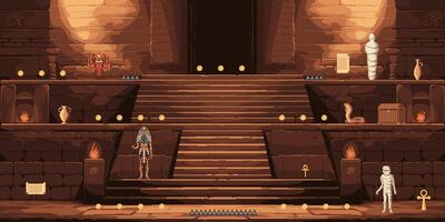 Ancient Egypt temple or pyramid 8bit arcade game vector