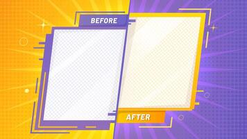 Before after template. Vector background, frame