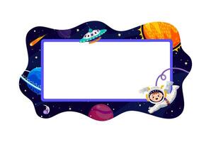 Cartoon galaxy space kid frame with child spaceman vector