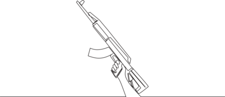 ett kontinuerlig linje teckning av man innehav överfall gevär automatisk pistol. försvar vapen begrepp. enda linje dra design illustration png