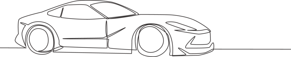 Single Linie Zeichnung von Rennen und treiben Luxus Limousine Super Wagen. sportlich Auto Fahrzeug Transport Konzept. einer kontinuierlich Linie zeichnen Design png