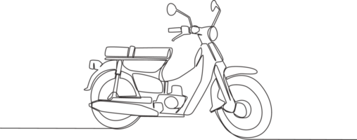 One continuous line drawing of old classic Asian underbone motorbike logo. Vintage motorcycle concept. Single line draw design illustration png