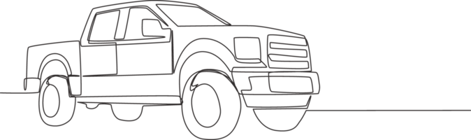 Continuous line drawing of luxury tough pickup car. Cargo carrier vehicle transportation concept. One single continuous line draw design png