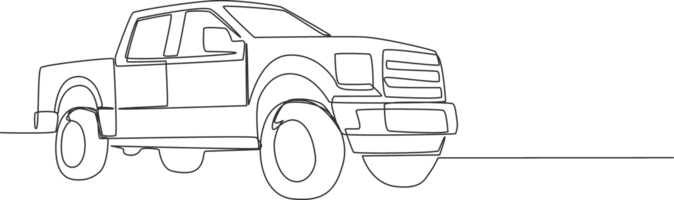 contínuo linha desenhando do luxo difícil pegar carro. carga transportadora veículo transporte conceito. 1 solteiro contínuo linha desenhar Projeto png