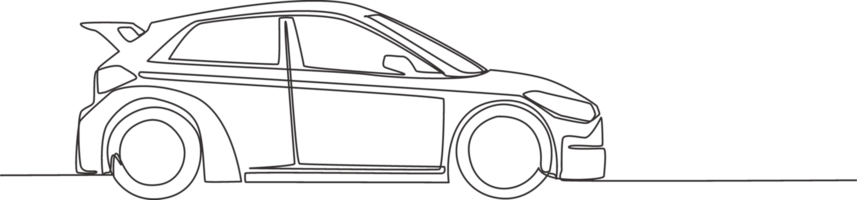 One line drawing of small modern hatchback car. Urban city vehicle transportation concept. Single continuous line draw design png