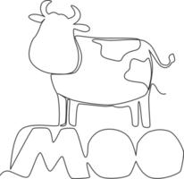 Célibataire continu ligne dessin de mignonne et adorable typographie animal citation - meuglement pour vache son. calligraphique conception pour imprimer, carte, bannière, affiche. un ligne dessiner conception illustration graphique png