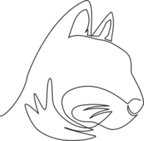 singolo continuo linea disegno di carino gattino gatto testa icona. gattino animale domestico animale logo emblema concetto. dinamico uno linea disegnare design grafico illustrazione png