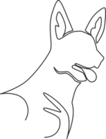 singolo continuo linea disegno di semplice carino Tedesco pastore cucciolo cane testa icona. animale domestico animale logo emblema concetto. moderno uno linea disegnare design grafico illustrazione png