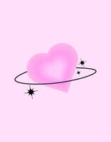 Blurry pink heart aura aesthetic element with linear form and sparkle. Trendy modern y2k style design template. Blurred gradient heart with stars vector