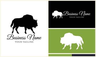 silhouette buffalo bull bison logo vector