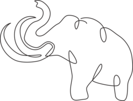 Single continuous line drawing of big mammoth corporate logo identity. Ancient animal from ice age icon concept. Trendy one line draw design graphic illustration png