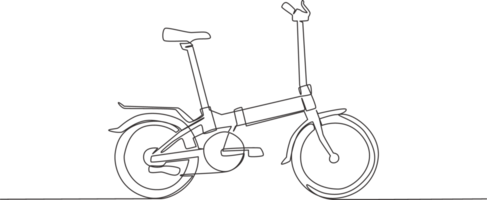 Single continuous line drawing of folding bicycle logo. Two cycle transportation concept. One line draw design graphic illustration png