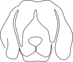 One continuous line drawing of simple cute beagle puppy dog head icon. Mammals animal logo emblem concept. Dynamic single line draw design graphic illustration png